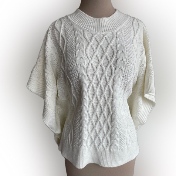 J. Crew Sweaters - J.Crew Fisherman Women's White Cable Knit Poncho Sweater, One Size